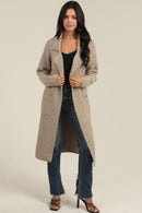 Long Cardigan Trench with Collar and Pockets- Tan