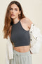 Charcoal Seamless Ribbed High Neck Bralette