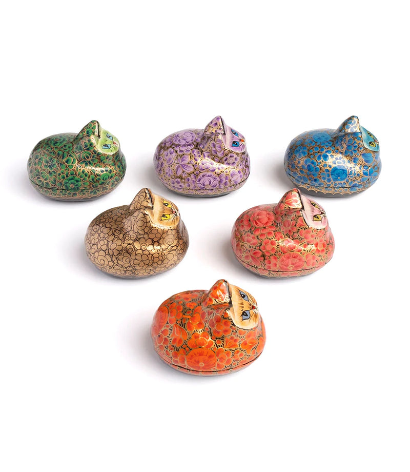 Paradise Set of 6 Hand Painted Paper Mache Boxes - Assorted Cats