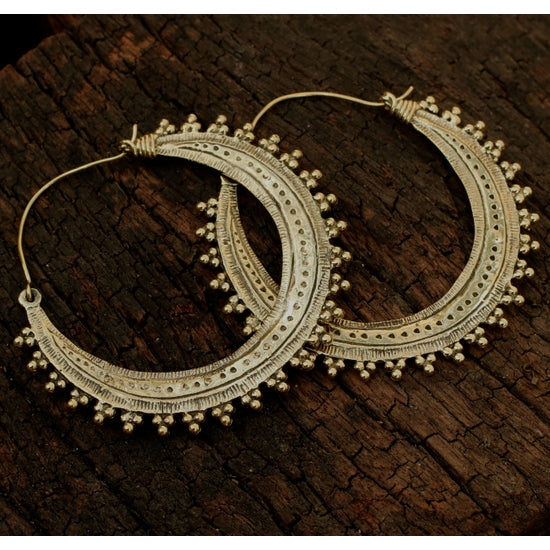 Large Brass Tribal Hoop Earrings