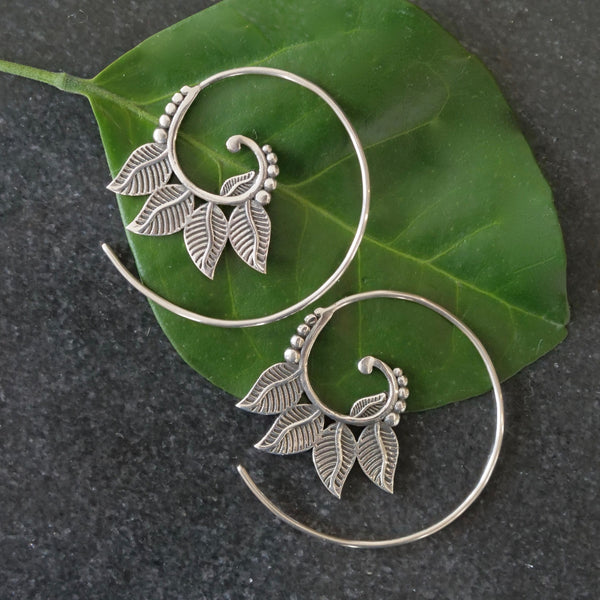 Sterling Silver Spiral Four Leaf Earrings