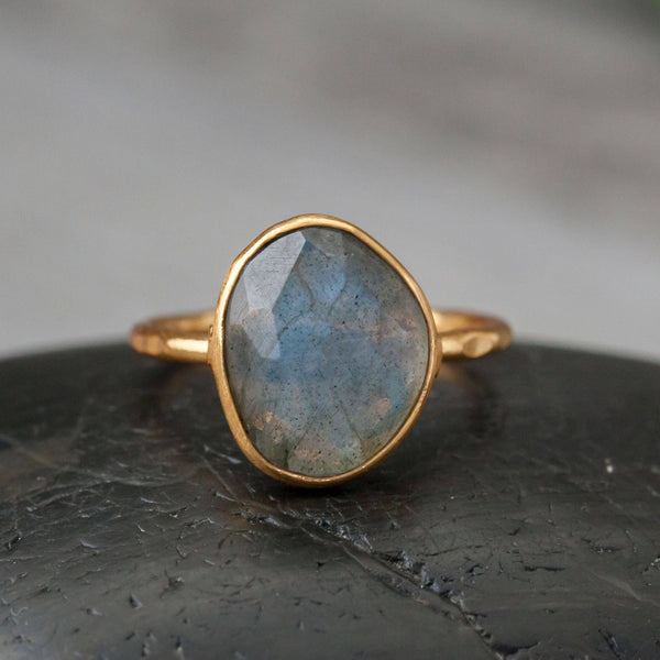 Faceted Stone Ring-Gold Plated