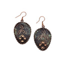 Copper Patina Earrings - Filigree And Curly Line in Teardrop