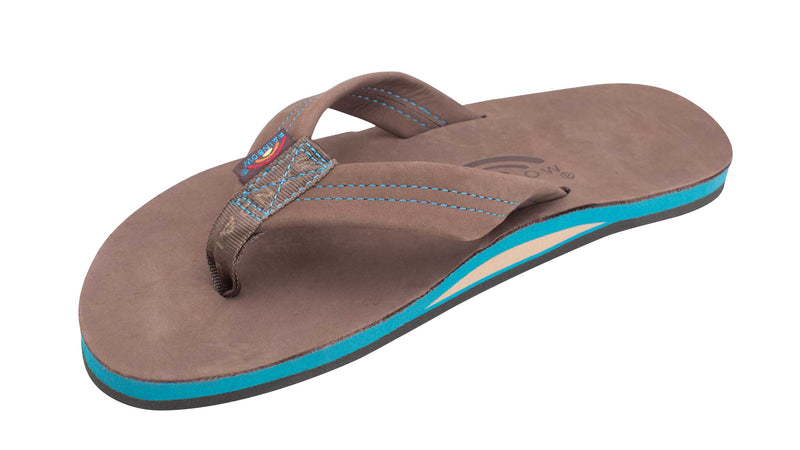 Men's Espresso/Blue Midsole Single Layer Leather Rainbow Sandal