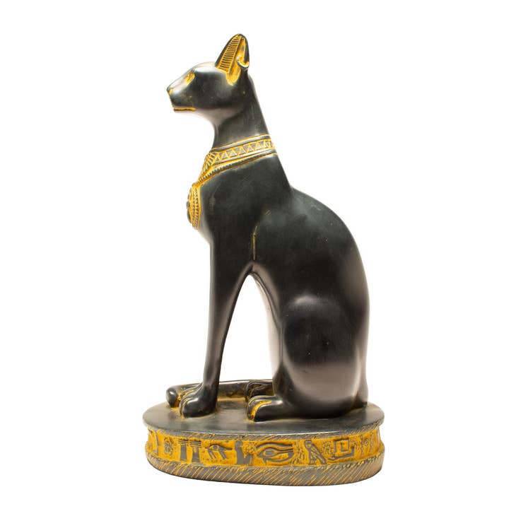Bastet Cats Statues - Black with Antique Gold Accents