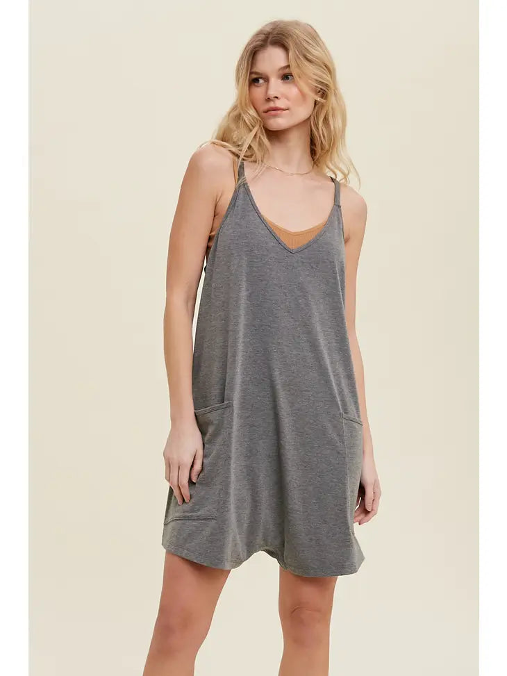 Charcoal Slub Romper with Pockets