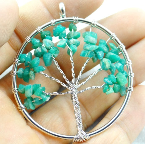 Large Nature Stone & Wire Tree of Life Pendant