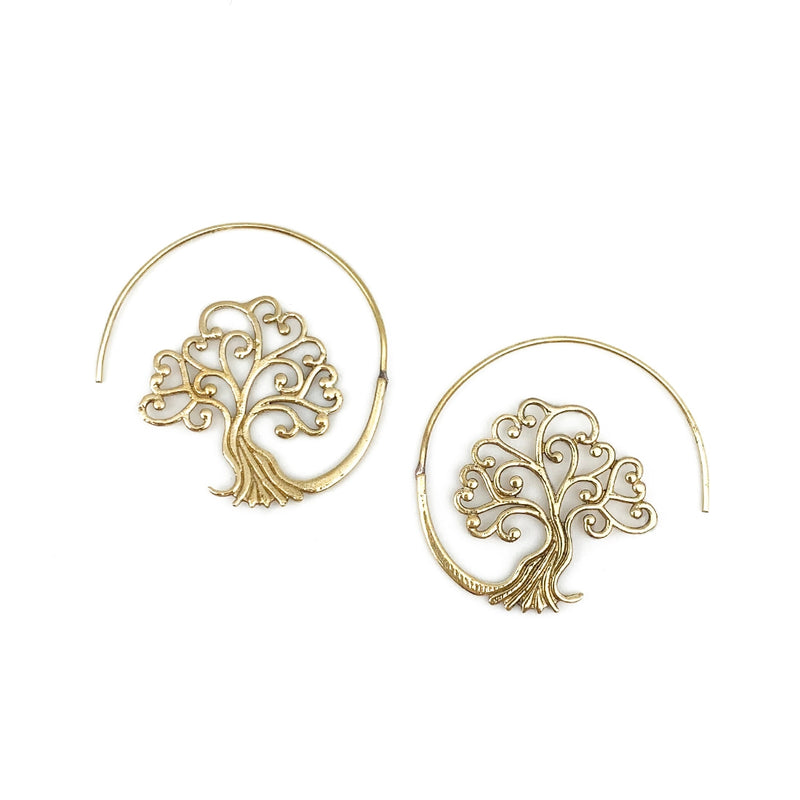 Tanvi Collection Earrings - Gold Tree of Life Open Hoop
