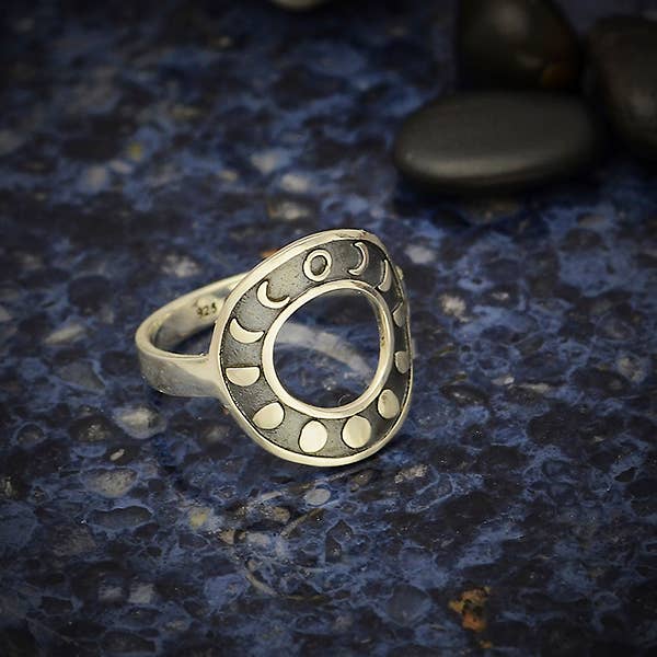 Moon Phase Ring Circle Shape - Sterling Silver