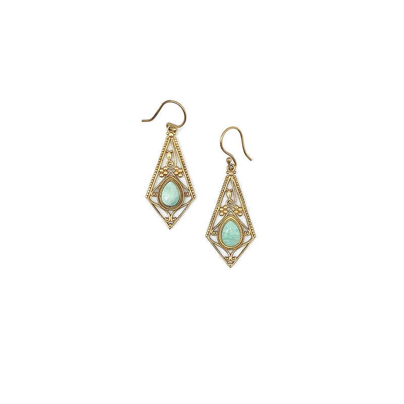 Tanvi Gold Delicate Diamond Frame with Amazonite Earrings