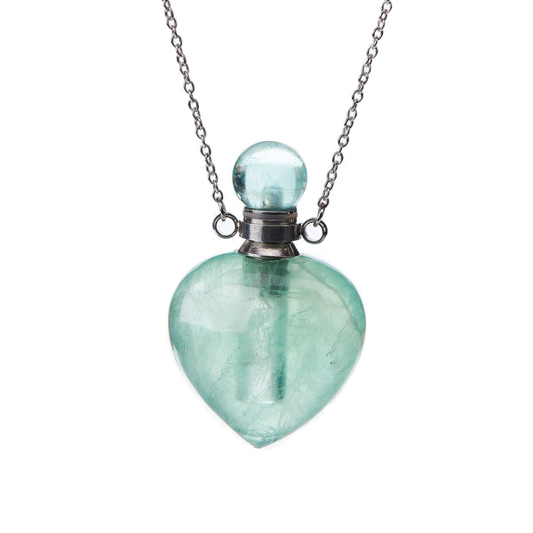 Crystal Aromatherapy Heart Bottle Fluorite Pendant Necklace