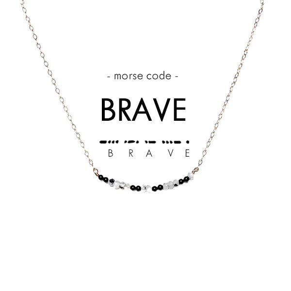 Brave Morse Code Dainty Stone Necklace
