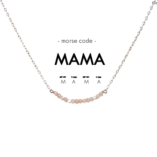 Mama Morse Code Dainty Stone Necklace