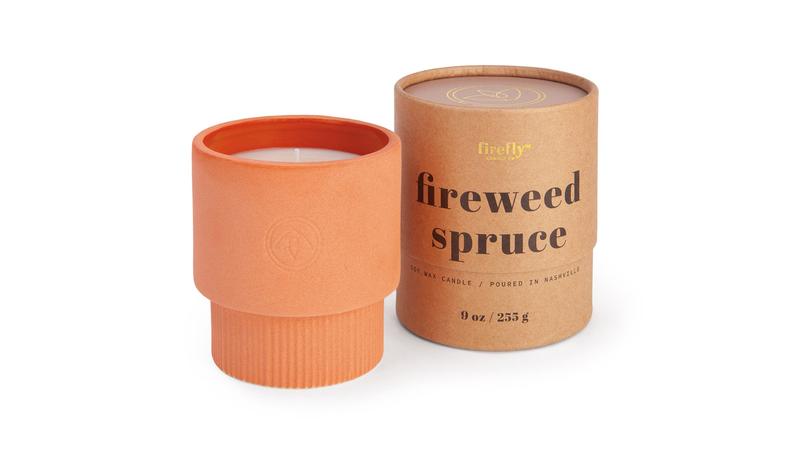 SAHARA 9 OZ TERRACOTA JAR WITH DEBOSSED FIREFLY STAMP - FIREWEED SPRUCE