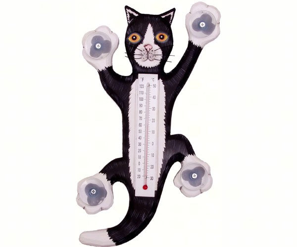 Climbing Black & White Cat Thermometer