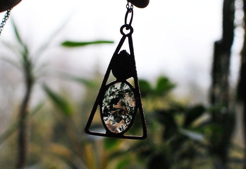 Geometric Moss Agate Necklace