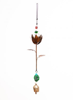 Copper Tone Lotus on a Stick - Beads & Bells