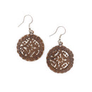 Silver Patina Earrings - Brown Medallion Circle
