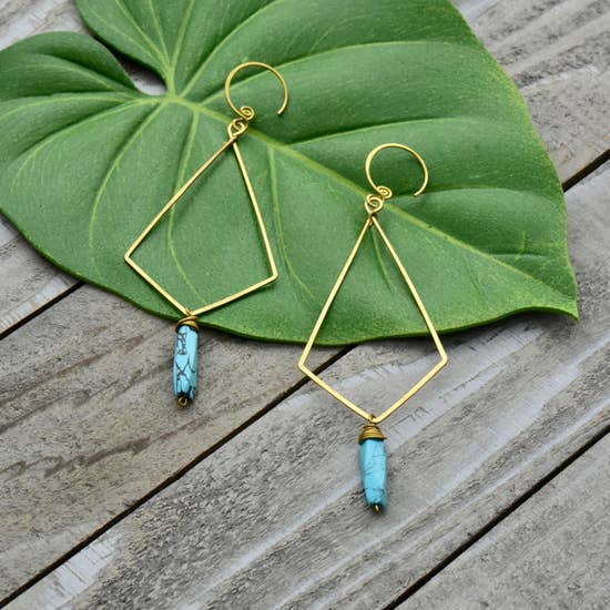 Brass Diamond Drop Stone Earring Turquoise