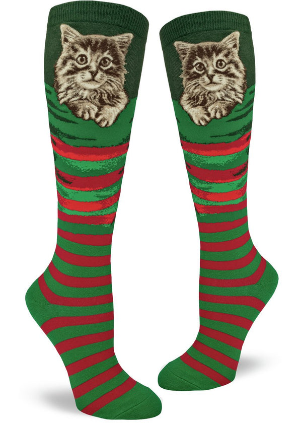 Christmas Kitten Knee High Socks