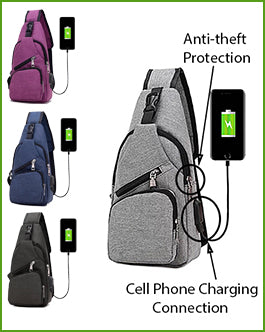 Antitheft Day Packs with Built in USB Charging Cable