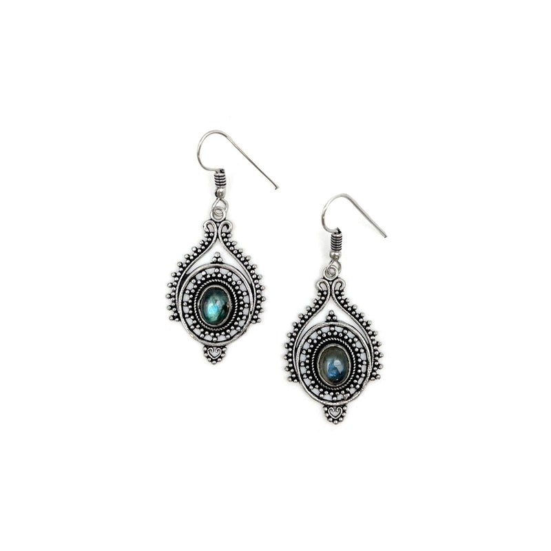 Silver-plated Tanvi Earrings with Semiprecious Stone – Labradorite