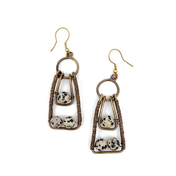 Wire Wrapped Stone Earrings-Dalmatian Jasper