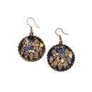 Copper Patina Earrings - Filigree in Blue and Gold Circles