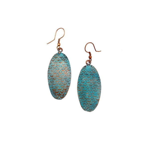 Copper Patina Earrings – Turquoise Scallop Ovals