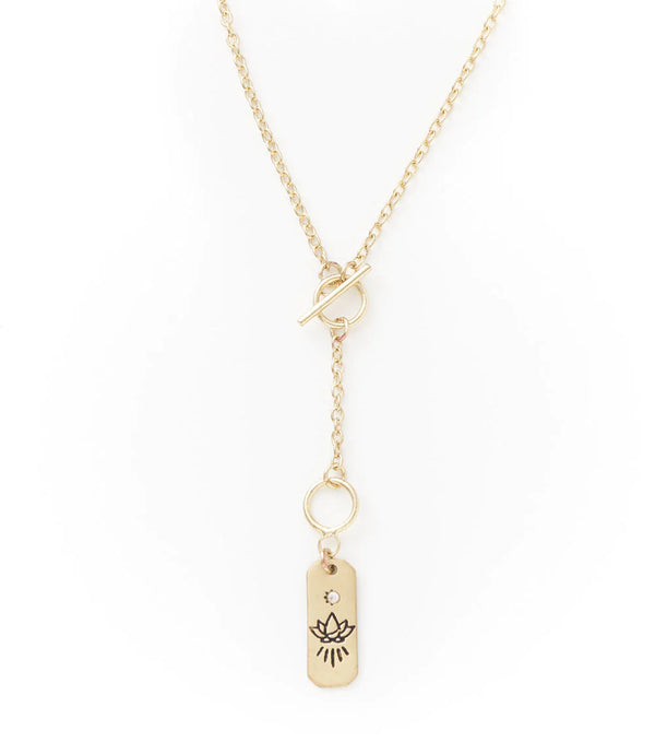 Ruchi Charm Drop Lariat Necklace - Brass with Gold Finish