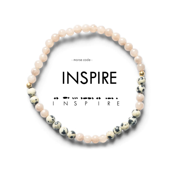 Inspire Morse Code Bracelet- Dalmatian Jasper and Glossy Pink
