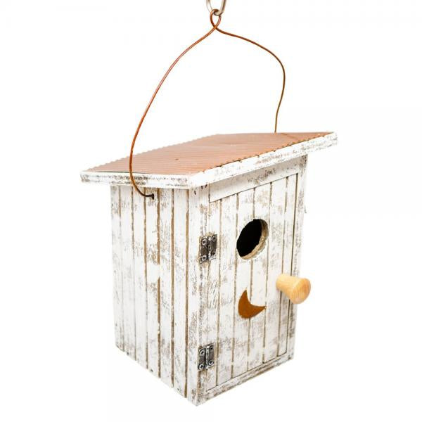 Bird Outhouse White with Metal Roof