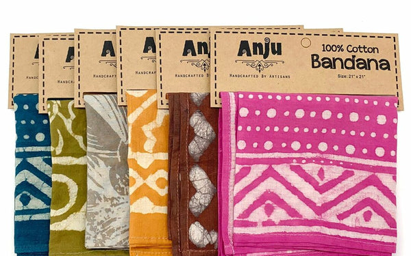 Assorted Block-Printed Cotton Bandanas