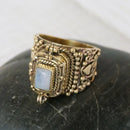 Brass Decorated Poison Ring with Moonstone