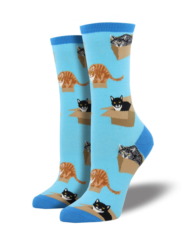 Women's Cat In A Box Blue Socks